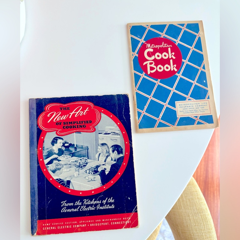 2 vintage cook books: the new art of simplified cooking by GE & Metropolitan